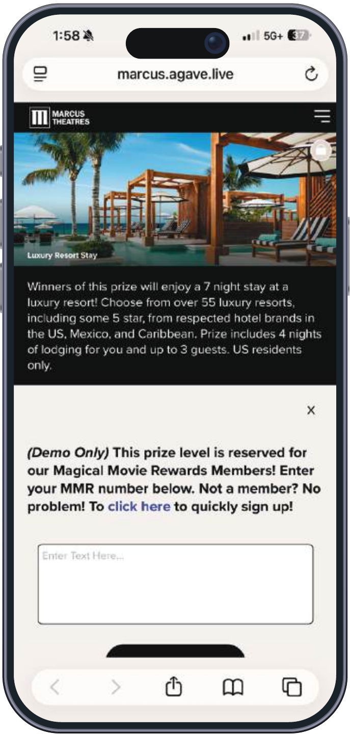 Marcus brochure’s resort prize unlock phone, with neutral rewards-program copy overlaid